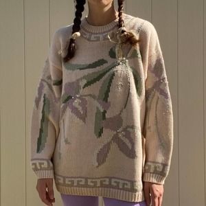 1980s floral knit sweater pullover